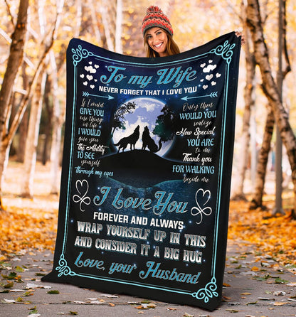 Custom Blanket Wolf To My Wife-Best Gift For Wife-Sherpa Blanket TN