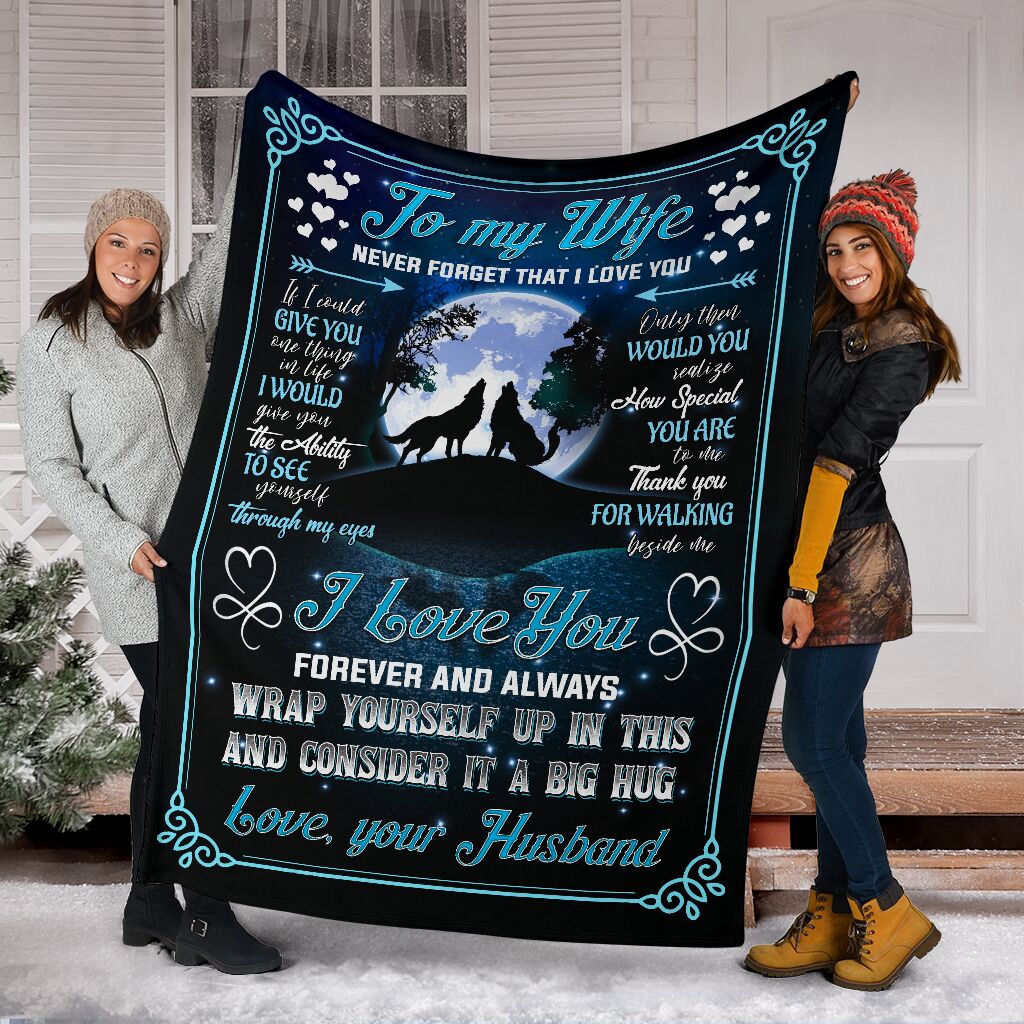Custom Blanket Wolf To My Wife-Best Gift For Wife-Sherpa Blanket TN