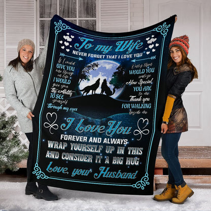 Custom Blanket Wolf To My Wife-Best Gift For Wife-Sherpa Blanket TN