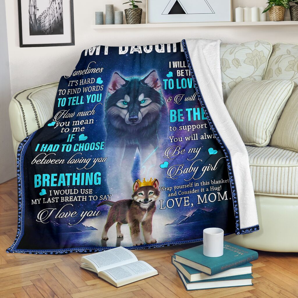 Custom Blanket Wolf To My Daughter-Best Gift For Daughter-Sherpa Blanket TN