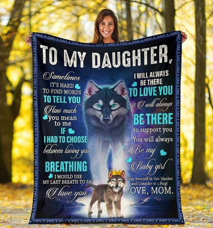 Custom Blanket Wolf To My Daughter-Best Gift For Daughter-Sherpa Blanket TN