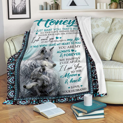 Custom Blanket Wolf To My Wife-Best Gift For Wife-Sherpa Blanket TN