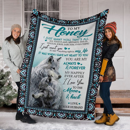Custom Blanket Wolf To My Wife-Best Gift For Wife-Sherpa Blanket TN