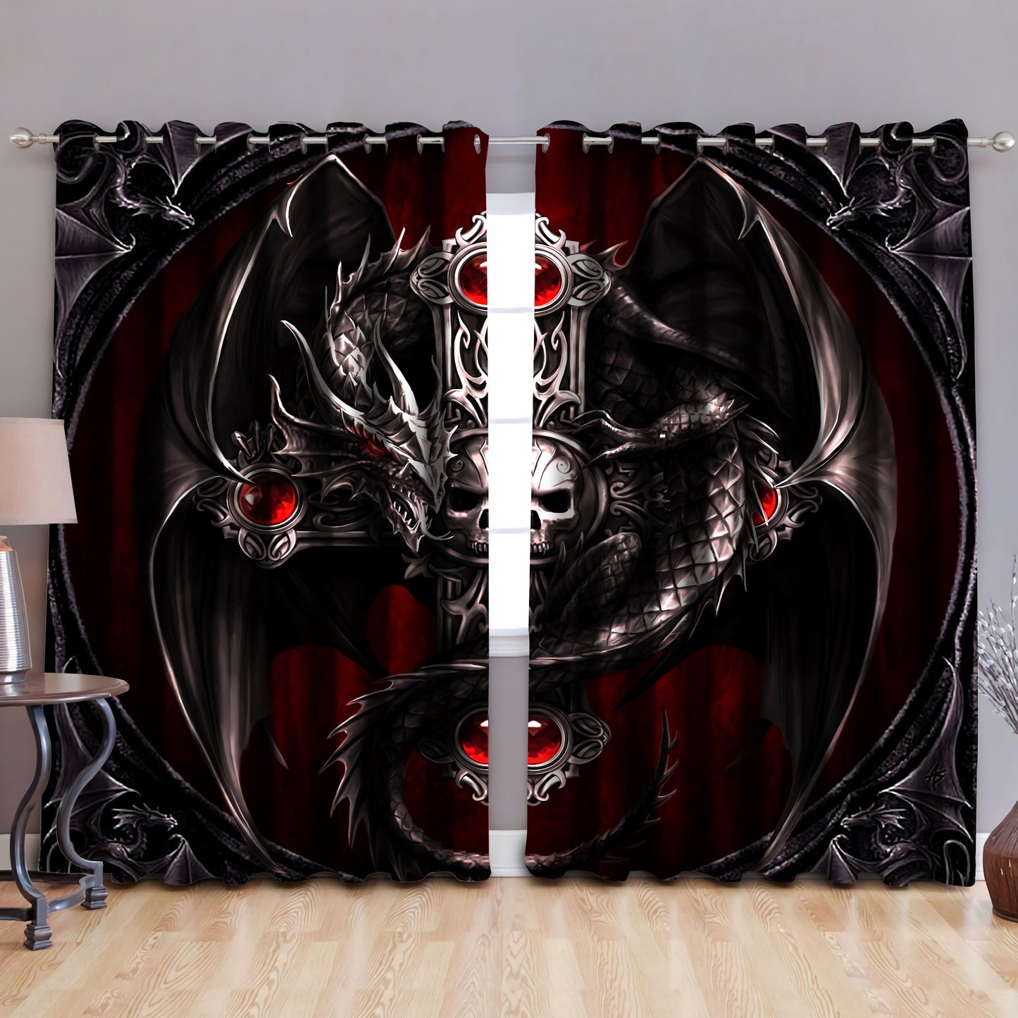 Skull Dragon Art Blackout Thermal Grommet Window Curtains HAC170406-NM-52'' x 63''-Vibe Cosy™