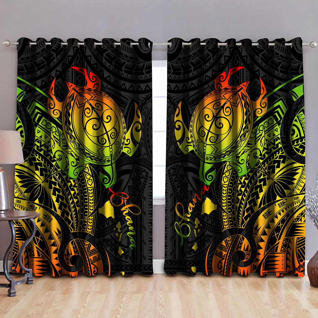 Hawaiian Ohana Reggae Turtle Window Curtains JJ090502 - Amaze Style™-Curtains