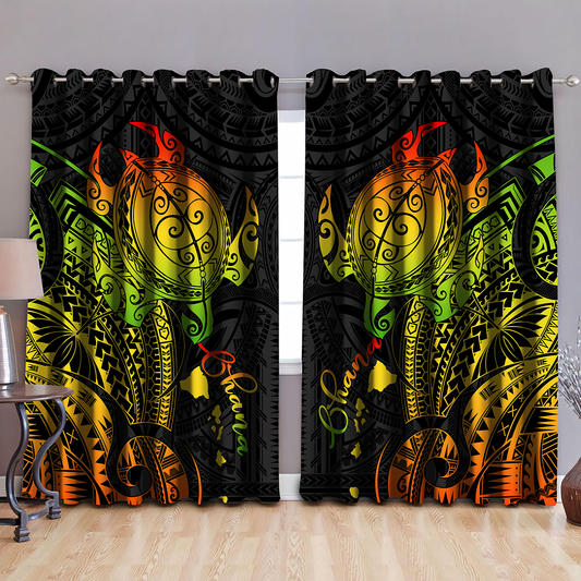 Hawaiian Ohana Reggae Turtle Window Curtains JJ090502 - Amaze Style™-Curtains