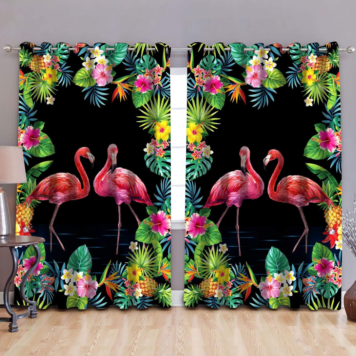 Beautiful Tropical Background Flamingo Curtains AM082018-MEI
