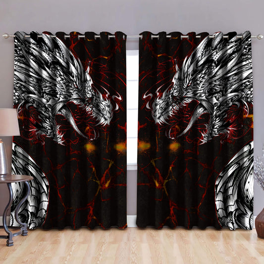Dragon Lava Art 3D Over Printed Window Curtain Set-ML
