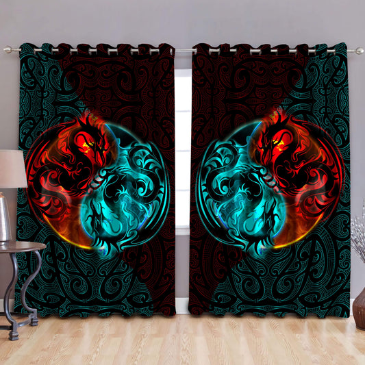 Dragon Yin&Yang Art 3D Over Printed Window Curtain Set-ML