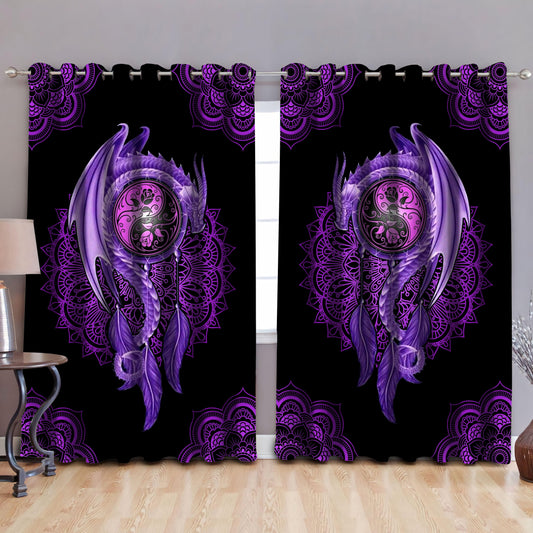 Purple Mandala Dragon Art Blackout Thermal Grommet Window Curtains QB05112001-NM-52'' x 63''-Vibe Cosy™