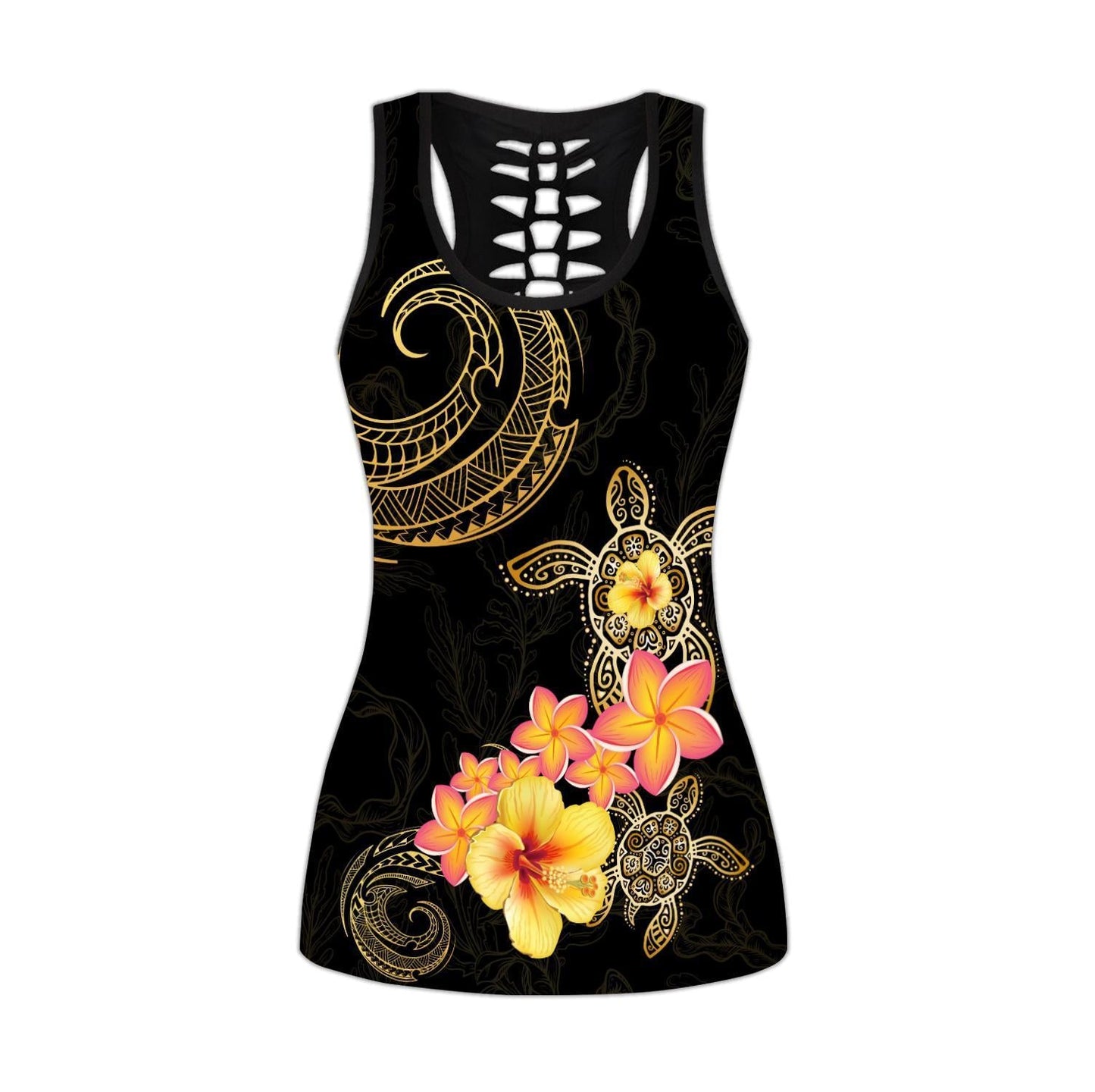 Polynesian Tattoo Turtle Hibiscus Frangipani Legging & Tank top ML