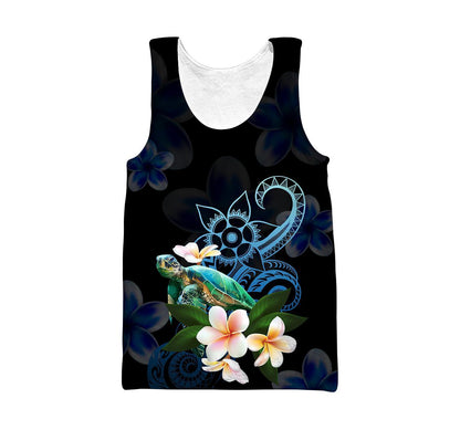 Amazing Polynesian Turtle With Plumeria Flowers Hoodie ML