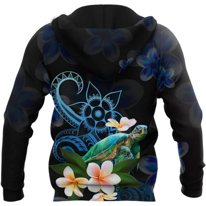 Amazing Polynesian Turtle With Plumeria Flowers Hoodie ML