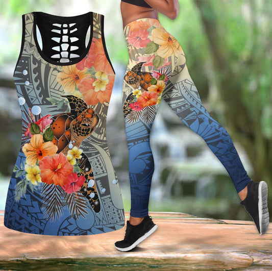 Polynesian Tattoo Turtle Hibiscus Legging & Tank top ML