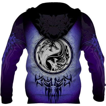 Dragon Yin & Yang 3D Over Printed Hoodie for Men and Women-ML