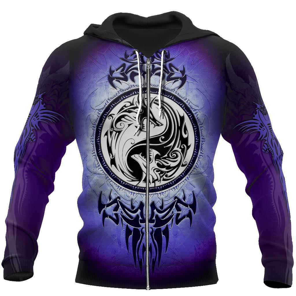 Dragon Yin & Yang 3D Over Printed Hoodie for Men and Women-ML