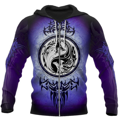 Dragon Yin & Yang 3D Over Printed Hoodie for Men and Women-ML