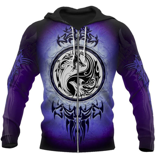 Dragon Yin & Yang 3D Over Printed Hoodie for Men and Women-ML