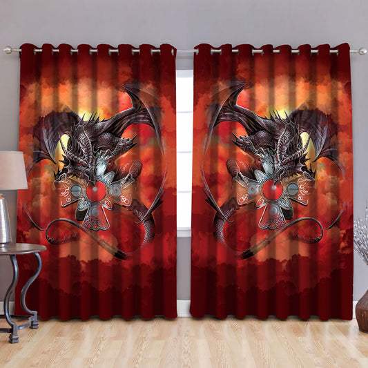 Dragon Gothic Red Art 3D Over Printed Window Curtain Set-ML