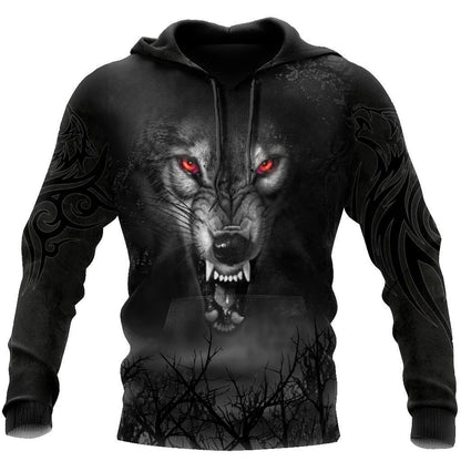 Dark Night Wolf 3D Over Printed Hoodie Tshirt for Men and Women-ML