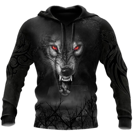 Dark Night Wolf 3D Over Printed Hoodie Tshirt for Men and Women-ML