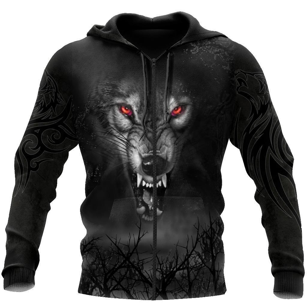 Dark Night Wolf 3D Over Printed Hoodie Tshirt for Men and Women-ML