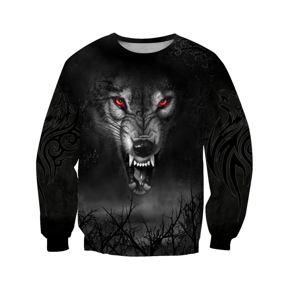 Dark Night Wolf 3D Over Printed Hoodie Tshirt for Men and Women-ML