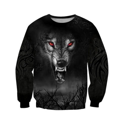 Dark Night Wolf 3D Over Printed Hoodie Tshirt for Men and Women-ML