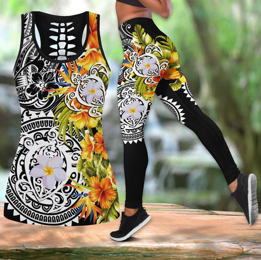 Amazing Polynesian Turtle Tattoo & Hibiscus Legging & Tank top ML