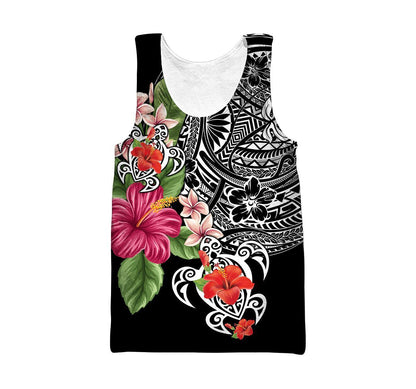 Amazing Polynesian Tattoo & Hibiscus Hoodie Tshirt for Men and Women ML