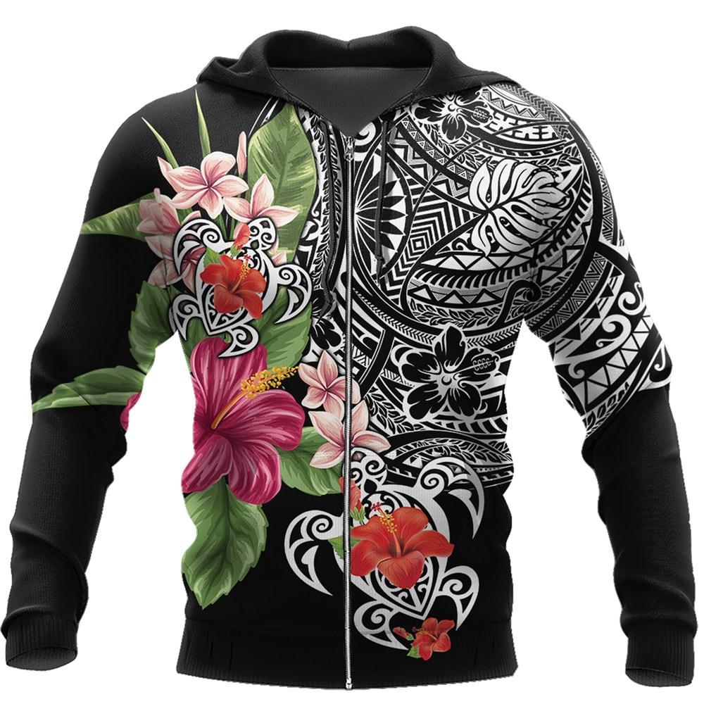 Amazing Polynesian Tattoo & Hibiscus Hoodie Tshirt for Men and Women ML