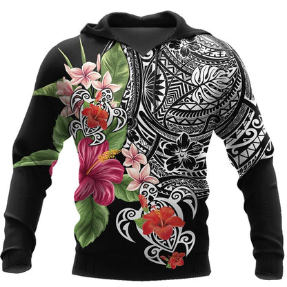 Amazing Polynesian Tattoo & Hibiscus Hoodie Tshirt for Men and Women ML