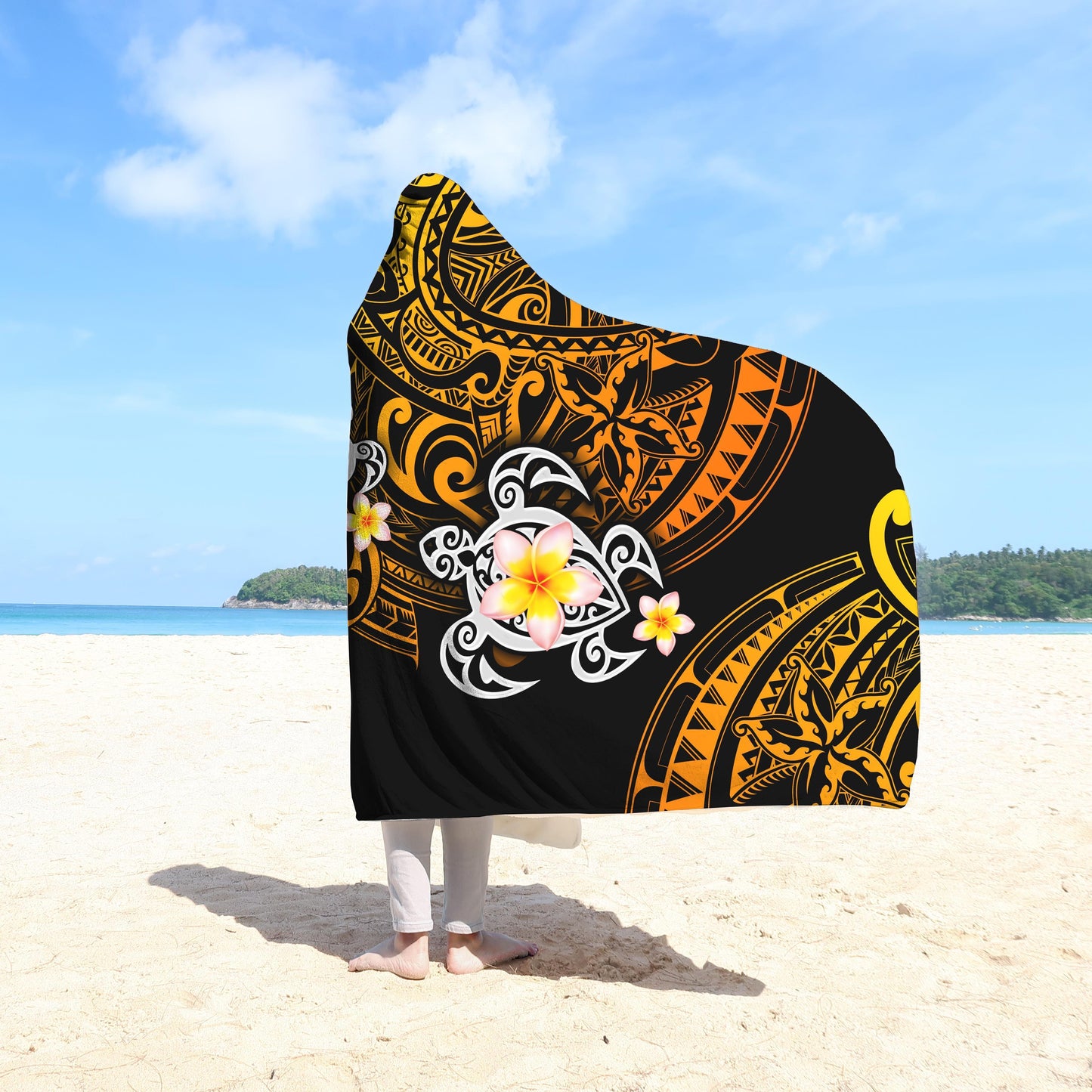 Polynesian Turtle Tattoo 3D Over Printed Hooded Blanket for Men and Women ML