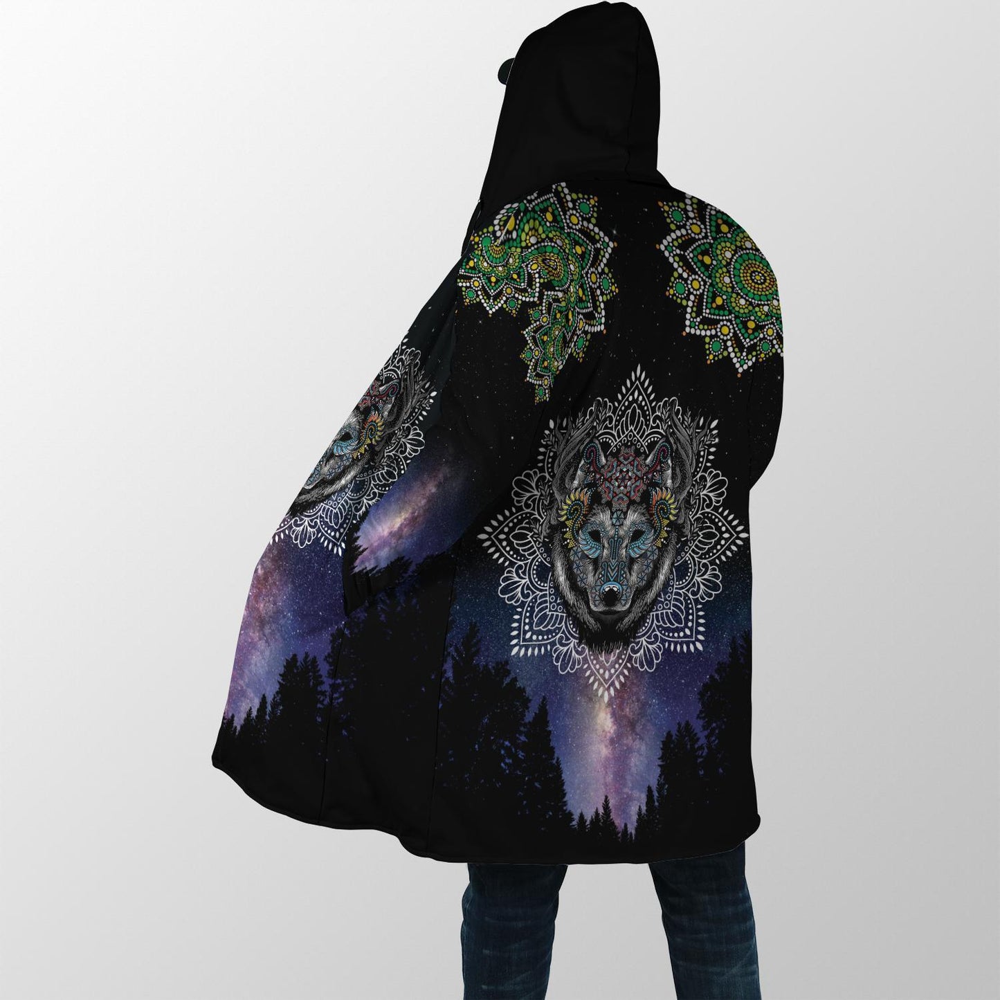 Lobo Wolf Mandala 3D Over Printed Cloak for Men and Women-ML