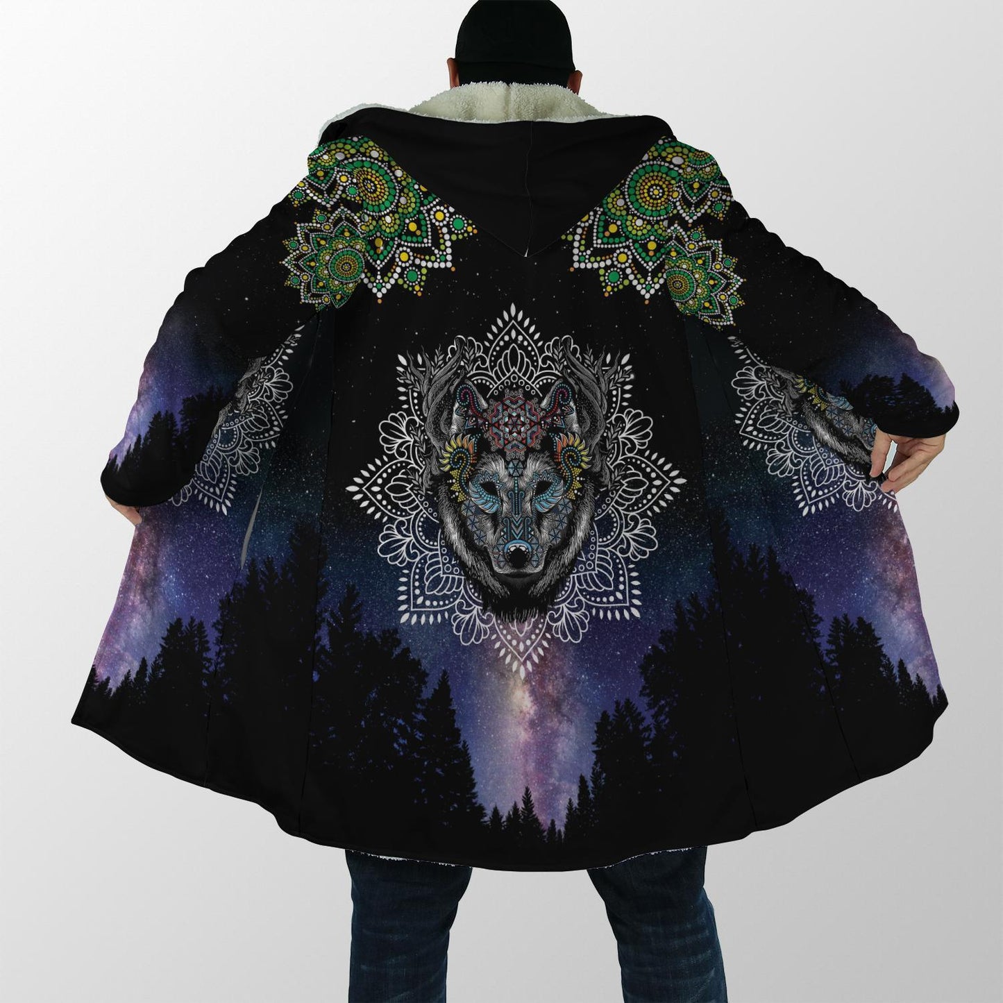 Lobo Wolf Mandala 3D Over Printed Cloak for Men and Women-ML