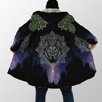 Lobo Wolf Mandala 3D Over Printed Cloak for Men and Women-ML