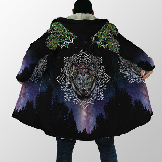 Lobo Wolf Mandala 3D Over Printed Cloak for Men and Women-ML