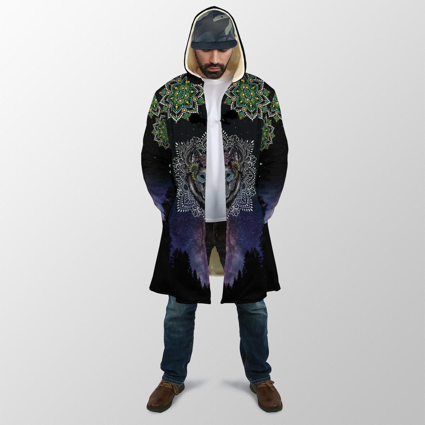 Lobo Wolf Mandala 3D Over Printed Cloak for Men and Women-ML