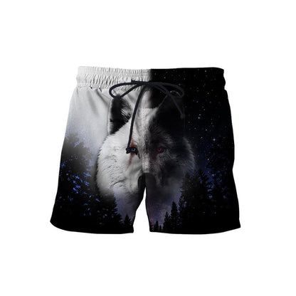 Black & White Wolf 3D Over Printed Hoodie Cloak for Men and Women-ML