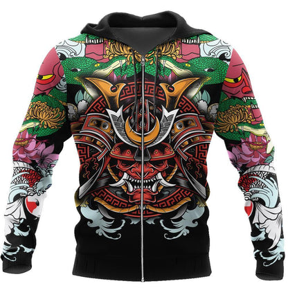 Samurai Tattoo 3D Over Printed Hoodie for Men and Women-ML
