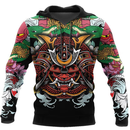Samurai Tattoo 3D Over Printed Hoodie for Men and Women-ML