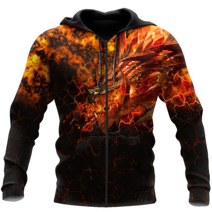 Lava Dragon 3D Over Printed Hoodie for Men and Women-ML
