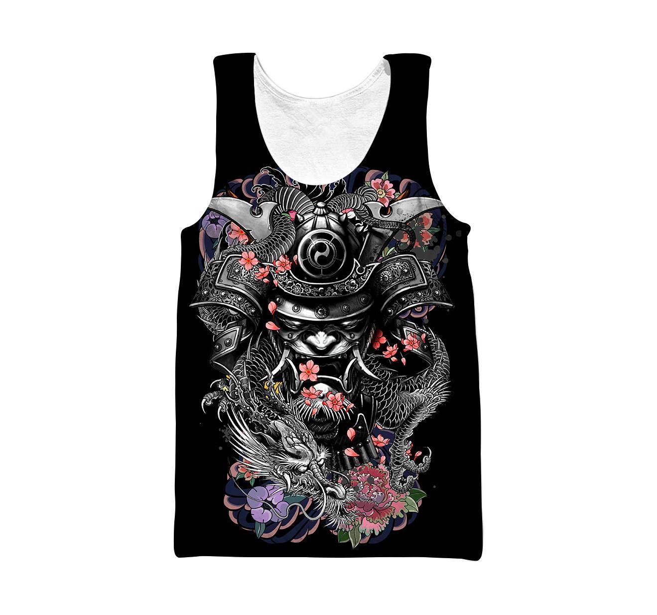 Samurai and Dragon Tattoo 3D Over Printed Unisex Hoodie-ML