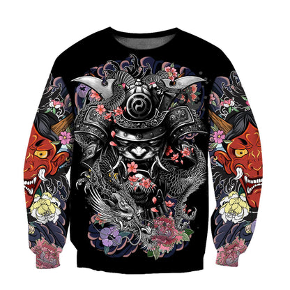 Samurai and Dragon Tattoo 3D Over Printed Unisex Hoodie-ML