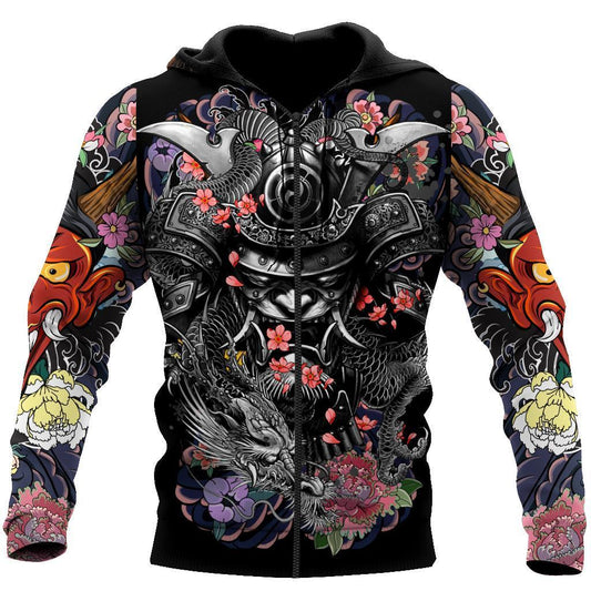 Samurai and Dragon Tattoo 3D Over Printed Unisex Hoodie-ML