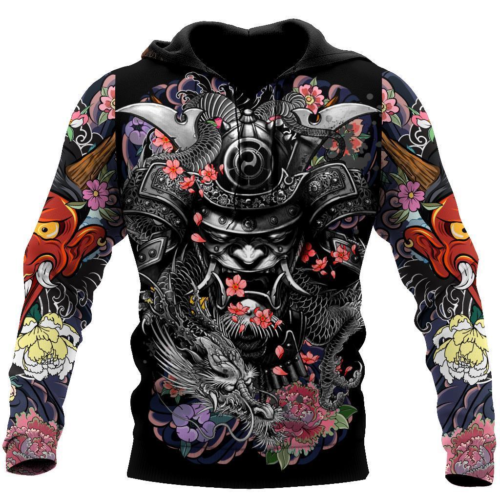Samurai and Dragon Tattoo 3D Over Printed Unisex Hoodie-ML