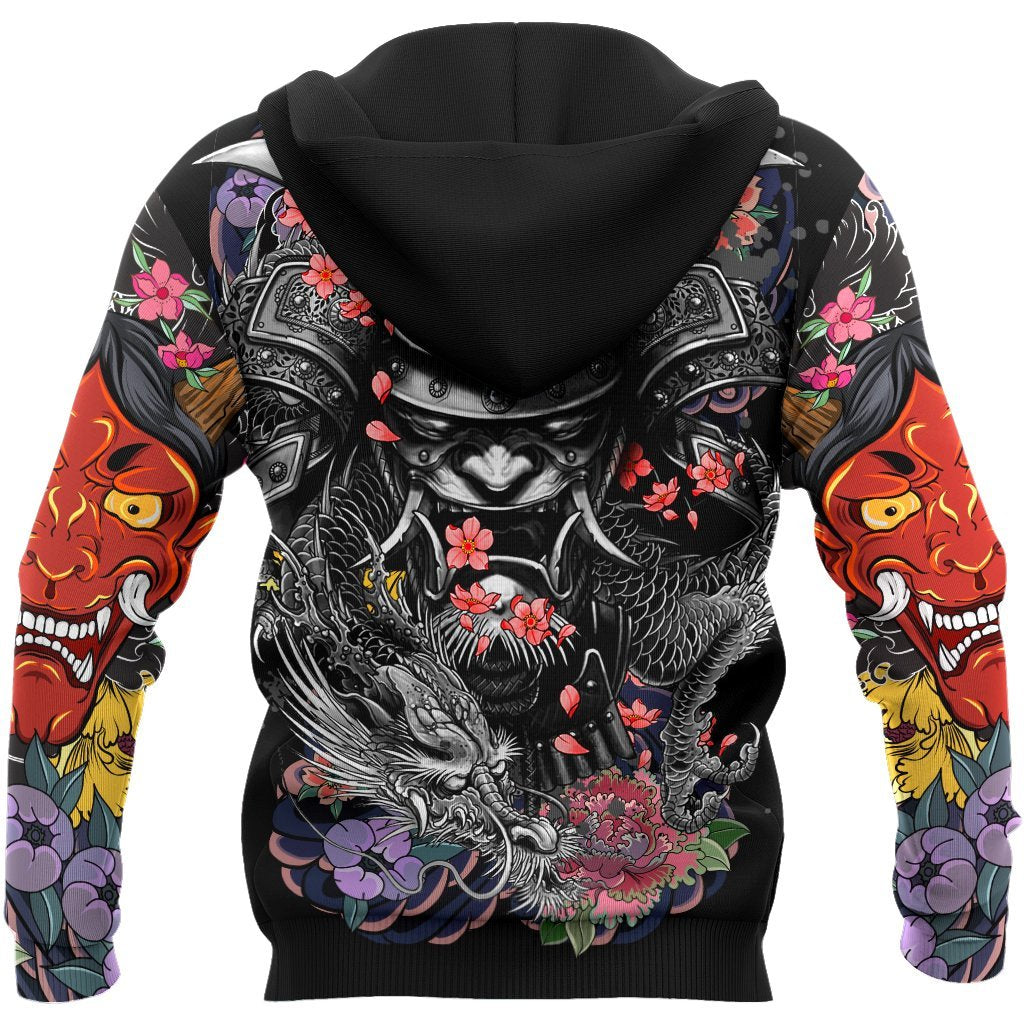 Samurai and Dragon Tattoo 3D Over Printed Unisex Hoodie-ML