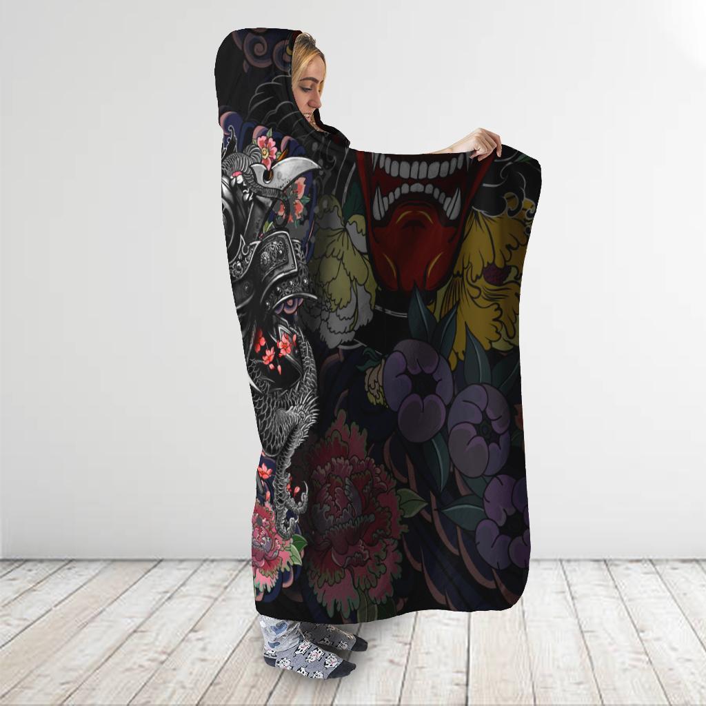 Samurai and Dragon 3D Over Printed Hooded Blanket for Men and Women-ML