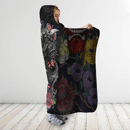 Samurai and Dragon 3D Over Printed Hooded Blanket for Men and Women-ML