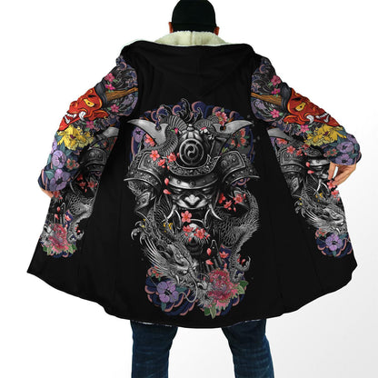 Samurai and Dragon Tattoo 3D Over Printed Cloak for Men and Women-ML